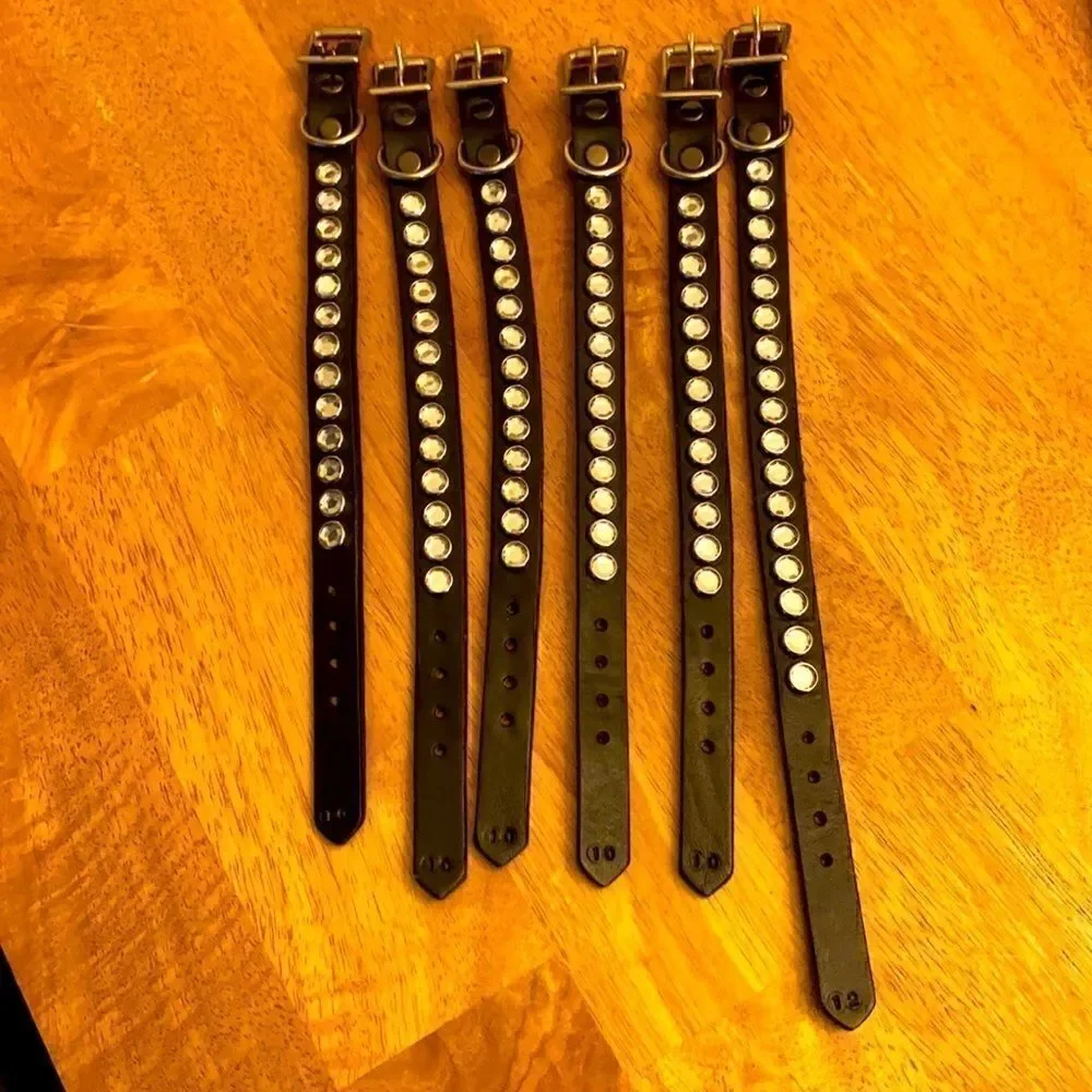 New Lot of 6 Handmade Leather and Clear Gem Collars